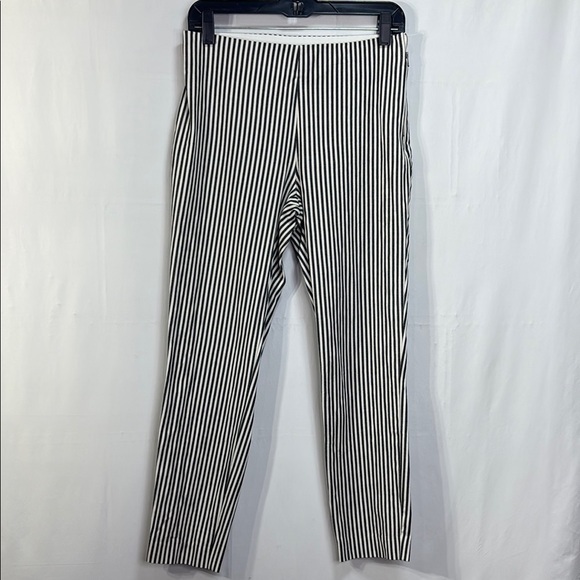 A New Day Black And White Striped Side Zip Trousers Flat Front: